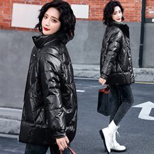 2020年冬季时尚优雅气质韩版亮面立领棉服，女装棉衣/棉服，一安秀