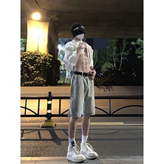 B221美式ins高街暗黑拉链休闲牛仔短裤五分裤LK23082-P50控68，男装牛仔裤，电商B221