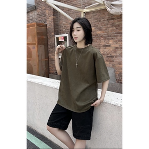 港风大码网红情侣麂皮绒宽松圆领短袖T恤 XZ213-T061-P35控48图片