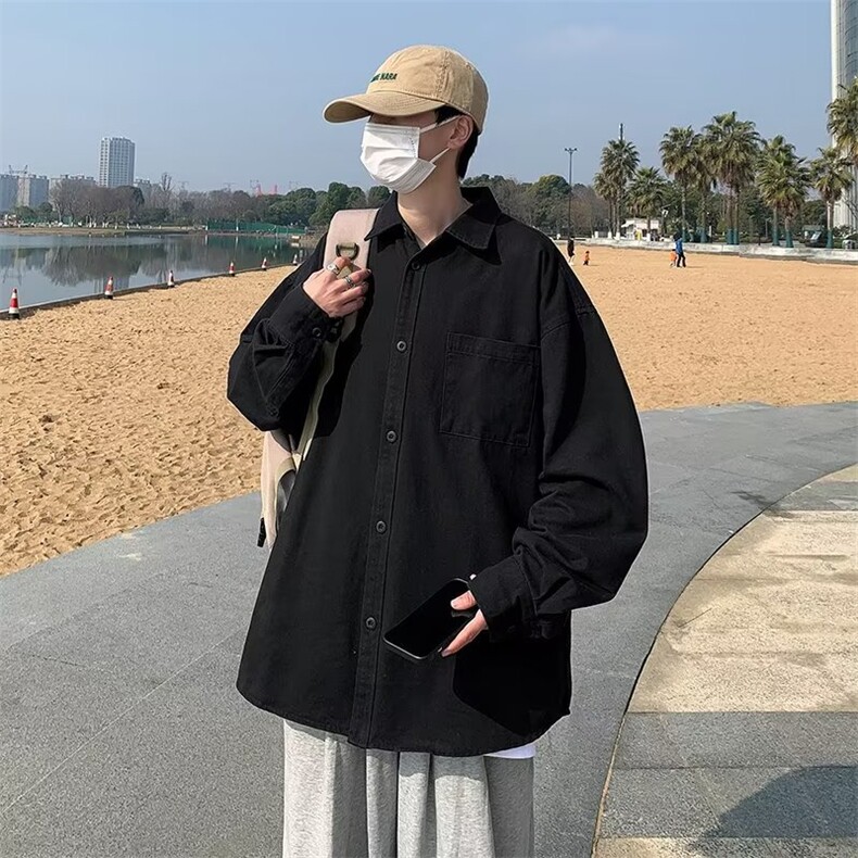2023春夏季翻领百搭休闲衬衣男潮流复古学院风白衬衫W7140-P38,男装衬衫,星座512-2