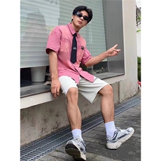 新款水洗复古领带渐变做旧短袖衬衫男女同款宽松衬衣GA154-P55，男装T恤，星座208-5