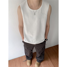 夏季2026男装新款美式无袖T恤绣花宽松坎肩背心夏装上衣S416-特25，男装背心/马甲，电商A233-1