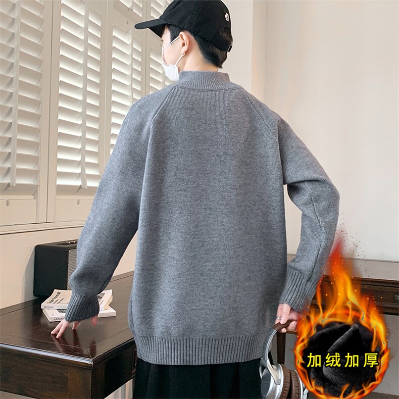 MY7233加绒-TP65加绒半拉链新款针织衫男慵懒风长袖套头毛衣外套,男装针织衫/毛衣,电商A320