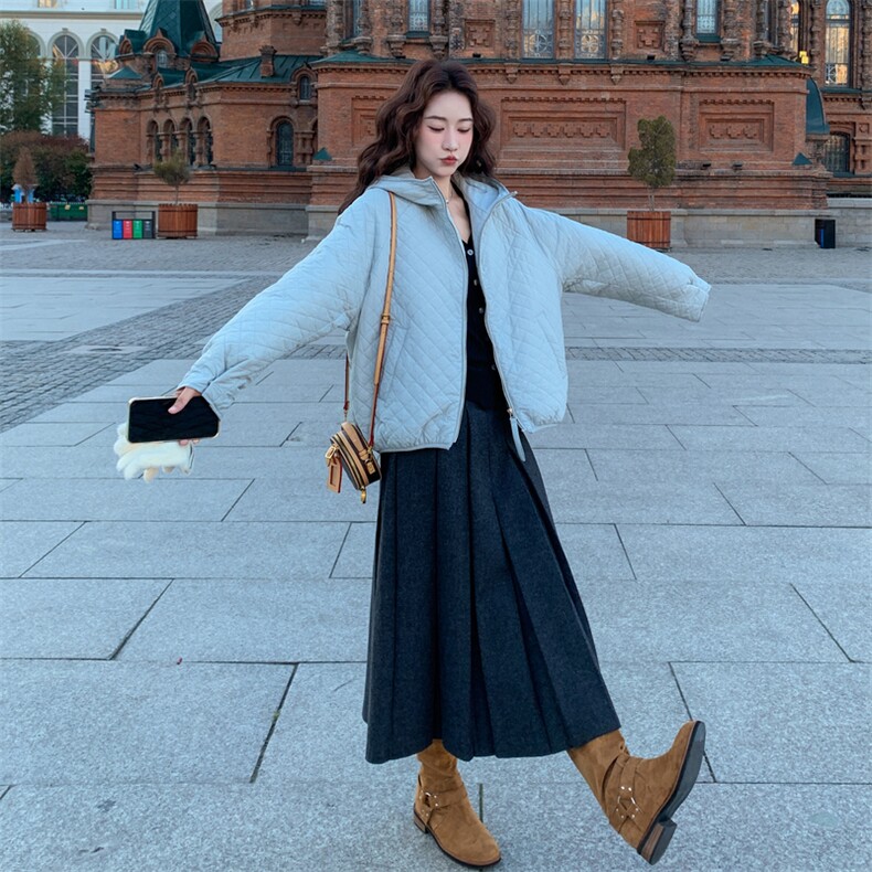 菱形格连帽短款羽绒服女冬季2025新款轻薄白鸭绒小个子气质爆款,女装羽绒服,2C086