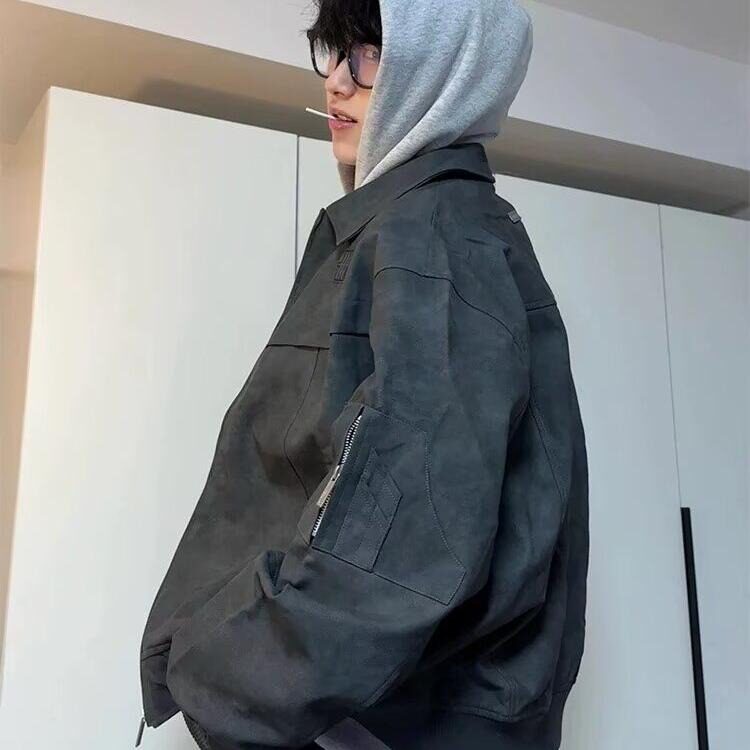 扎染皮衣外套男秋季水洗做旧美式复古衣服春秋款潮牌欧美街头夹克,男装夹克,星座506A