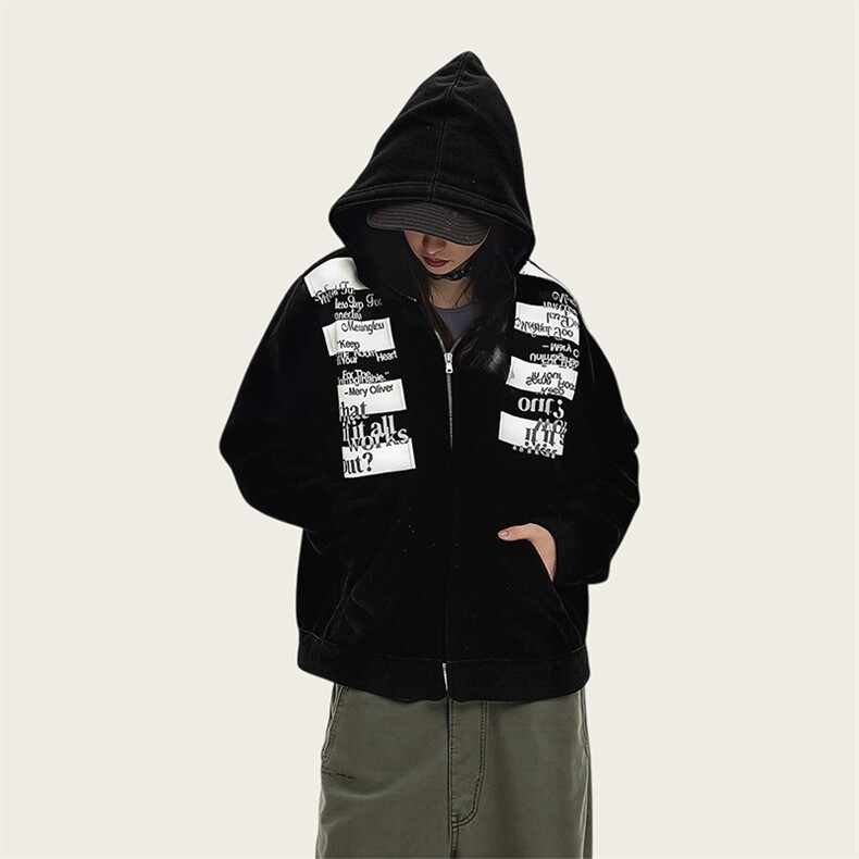 高品质春装新款美式高街潮牌解构设计休闲连帽卫衣男女慵懒风外套，女装短外套，电商A486-1