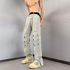 美式高街牛仔裤男韩版潮流痞帅2025春季新款ins长裤RK1010-P47，男装牛仔裤，星座412