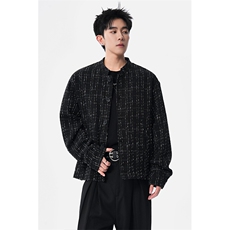 XF2623/P75春装小香风西服男短款夹克格子新中式西装痞帅立领外套，男装夹克，电商A141