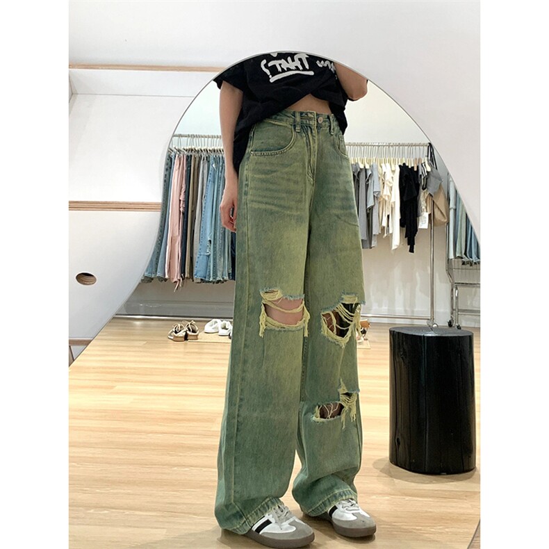 美式高街破洞阔腿牛仔裤男宽松显瘦直筒高腰拖地长裤N7219,男装牛仔裤,星座1116A（原606A-3）