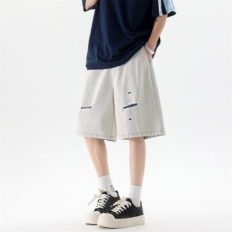 四季星座212A-N025批55控89夏季新款破洞牛仔裤休闲五分裤大码,男装休闲裤,星座212A（原A324）