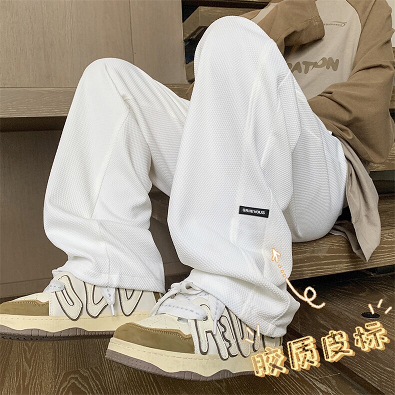 华夫格裤子ins潮牌运动卫裤春秋款抽绳带标休闲长裤K932特批32,男装休闲裤,星座718-1