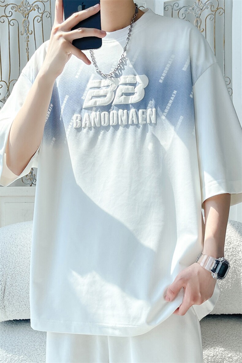 2025夏季新款旋律风车大码冰丝发泡短袖T恤M-5XHT25566-特P25,男装T恤,电商A022