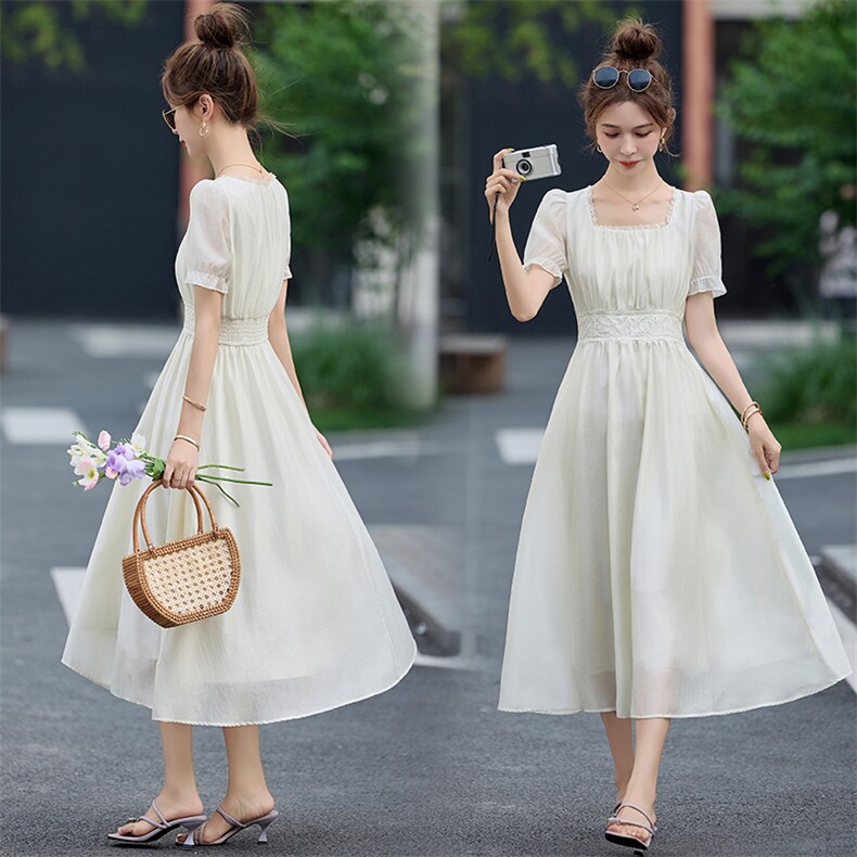 2025年夏季新款拼接蕾丝花边优雅甜美连衣裙，女装连衣裙，臻衣坊