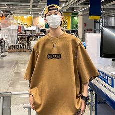 港风夏装新款麂皮绒印花可拆卸圆领宽松短袖T恤男背心潮D286P38，男装背心/马甲，电商A335-1（原A458）