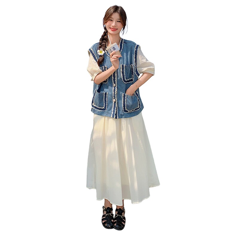 新品现货主推牛仔马甲连衣裙两件套2C032152P165K218,女装连衣裙,2C032