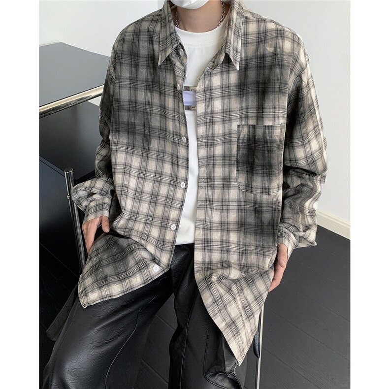 CS13862025秋季复古衬衫男脏染格子衬衣外套oversize宽松情侣,男装衬衫,星座1108