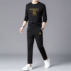时尚运动服套装男士春秋季新款潮牌宽松休闲圆领卫衣长裤子两件套图片