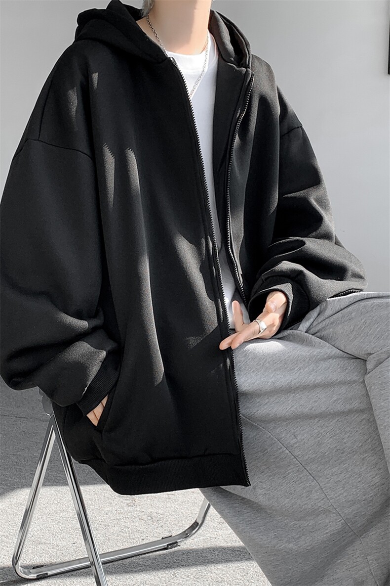 5XL-M潮流大码卫衣男休闲宽松情侣开衫连帽纯色卫衣外套WY07P38,男装卫衣,电商D206-1