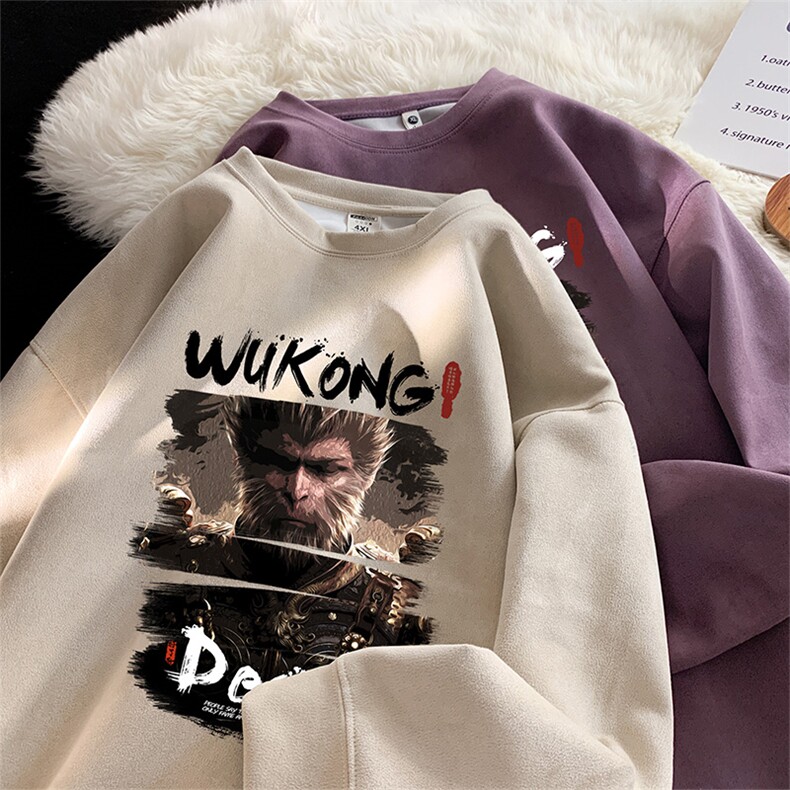 抖音得物高品质黑神话悟空麂皮绒宽松圆领卫衣wyjp7012-特p35控69,男装卫衣,星座605(原A050)