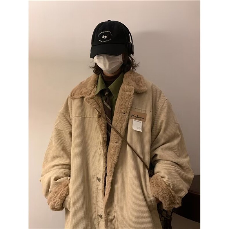 冬季加绒加厚羊羔毛棉衣男日系灯芯绒棉服宽松潮牌外套65571-P70,男装棉衣,星座1008-1