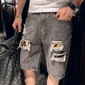 N 2021夏牛仔短裤男士外穿五分裤破洞薄款潮流裤子图片