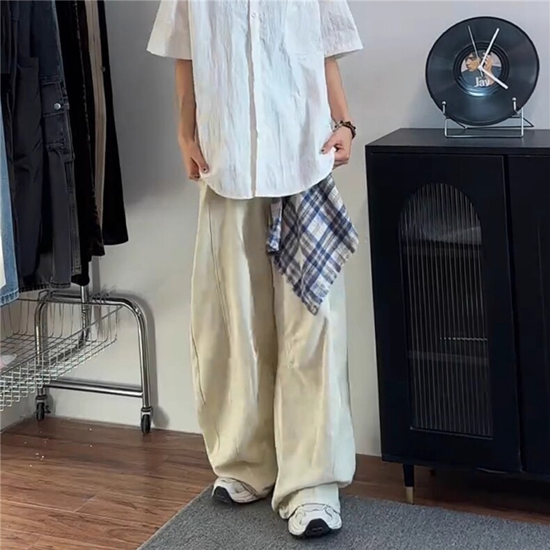 水洗巴黎米白色弯刀牛仔裤女2025夏季薄款高级感直筒阔腿镰刀裤子,男装牛仔裤,星座1210-1