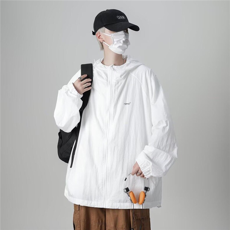 夏季户外轻薄透气防晒衣夹克男复古简约潮牌百搭休闲宽松连帽外套,男装夹克,星座506