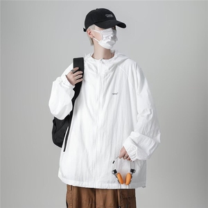 夏季户外轻薄透气防晒衣夹克男复古简约潮牌百搭休闲宽松连帽外套图片