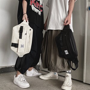 0542胸包休闲个性斜挎包新款嘻哈腰包男潮牌帆布大容量单肩包图片