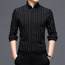 条纹衬衫长袖2023春季新款免烫男士衬衣宽松休闲潮流外套百搭服饰,男装衬衫,电商B212（原钱塘6029）