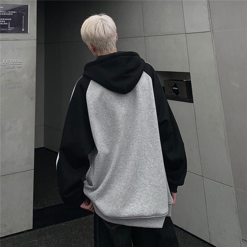 美式复古卫衣外套男春秋季条纹拼接撞色插肩袖连帽开衫JK109-P78,男装卫衣,电商C307