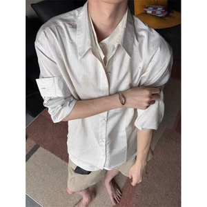 秋季休闲慵懒风假两件衬衫拼接拼接条纹衬衣男女 CTK62图片