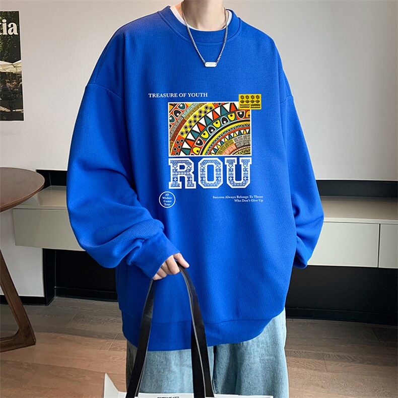 5XL华夫格卫衣男大码胖子圆领长袖t恤HW76370-P30加绒款-P40,男装卫衣,电商A040