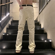 潮牌美式高街毛边牛仔裤男休闲黑色微喇叭长裤D0988P55，男装牛仔裤，电商D325