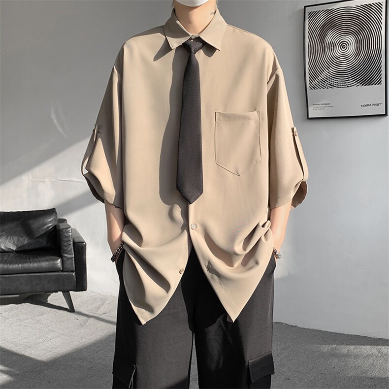 M-8XL领带衬衫短袖特大码垂坠感夏季冰丝外套DK制服衬衣DC5005P45,男装衬衫,电商B238