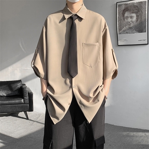 M-8XL领带衬衫短袖特大码垂坠感夏季冰丝外套DK制服衬衣DC5005P45图片