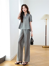 醋酸纤维面料夏季时尚大码阔腿裤洋气减龄显瘦遮肉两件套，女装套装/套裙，梦依杭