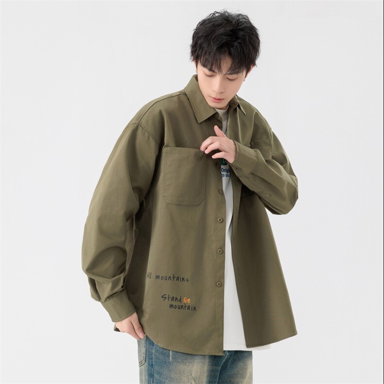 25年春季工装长袖衬衫得物二开衬衣宽松现货DS-C323-1-2502-T批50,男装衬衫,电商C323-1