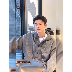重磅秋冬装北极绒开衫毛衣美式复古休闲慵懒风针织衫加厚连帽外套图片