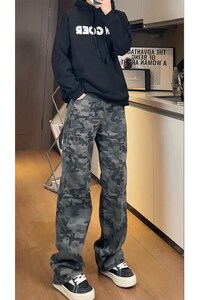 直筒裤原宿迷彩休闲裤男女 美式高街长裤NK038-常规P50 加绒P60图片