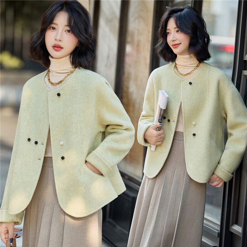 高级感气质短款毛呢外套女2025秋冬新款百搭超好看双面羊毛呢大衣，女装双面呢大衣，美沁