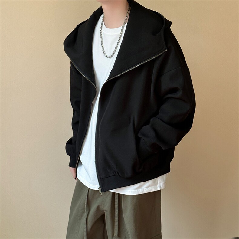 现货-重磅连帽卫衣外套男纯色休闲百搭时尚开衫夹克AJ23055P88,男装夹克,电商A351