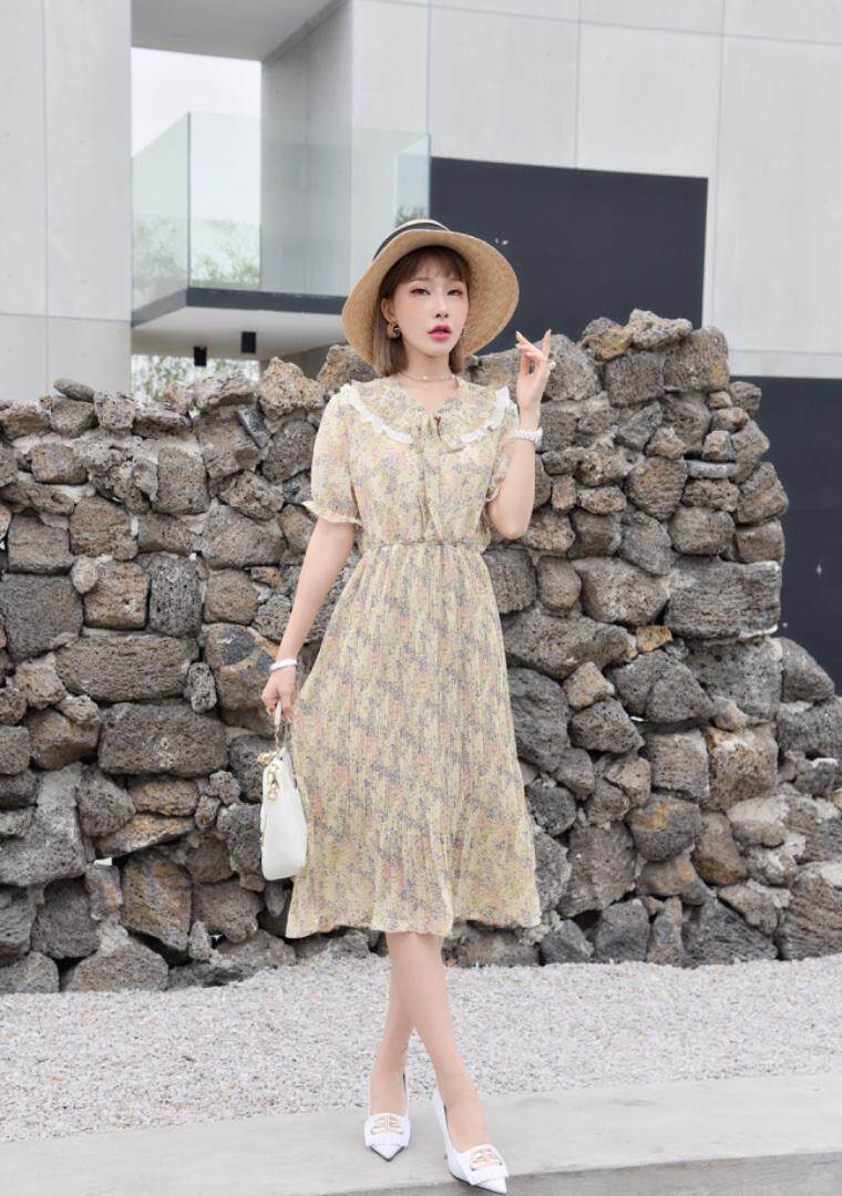 夏季法式小碎花雪纺连衣裙，女装连衣裙，蜜雪·薇琪