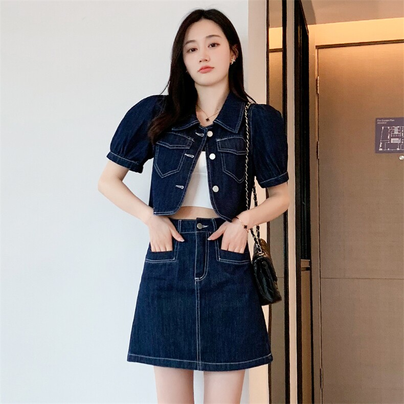 套裙女2022夏季薄款两件套时尚显瘦白搭牛仔裙宽松休闲外套洋气,女装套装/套裙,梦懿尔