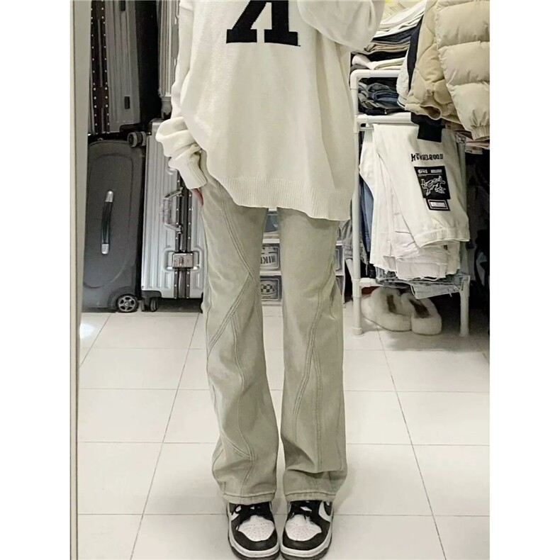 美式高街黄泥色直筒牛仔裤水洗做旧宽松阔腿裤子A3059-P43,男装牛仔裤,星座208-5