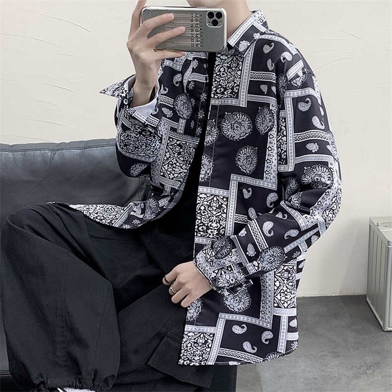 长袖衬衫男港风日系衬衫C9635P27,男装衬衫,星座1116-2