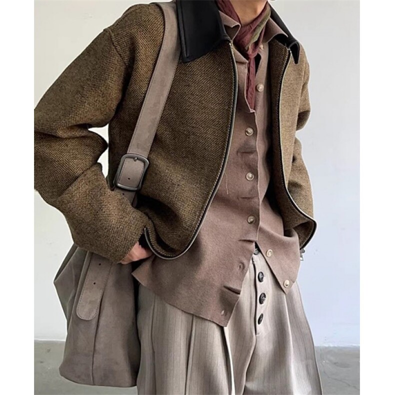 结构剪裁毛呢夹克男秋冬季高级感休闲短宽翻领呢子外套JF823，男装夹克，星座1116A（原606A-3）