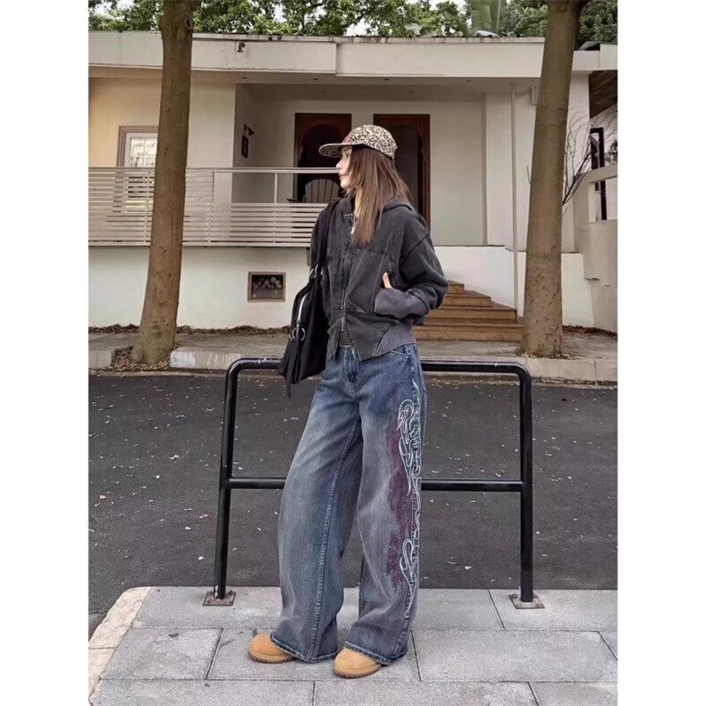 秋季新款欧货重工刺绣花时尚个性百搭直筒牛仔裤阔脚裤ANA730,男装牛仔裤,星座516A