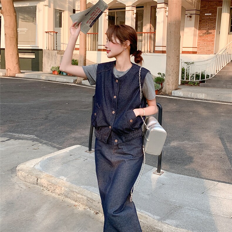 【新款】复古牛仔套装气质马甲半裙两件套2009款P165K238,女装套装/套裙,2C316