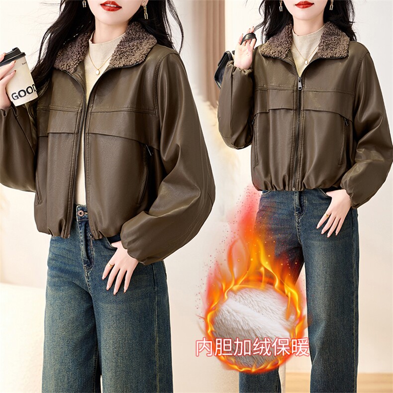 冬装新款2025年加绒皮衣时尚洋气百搭款上衣,女装皮衣,新感觉
